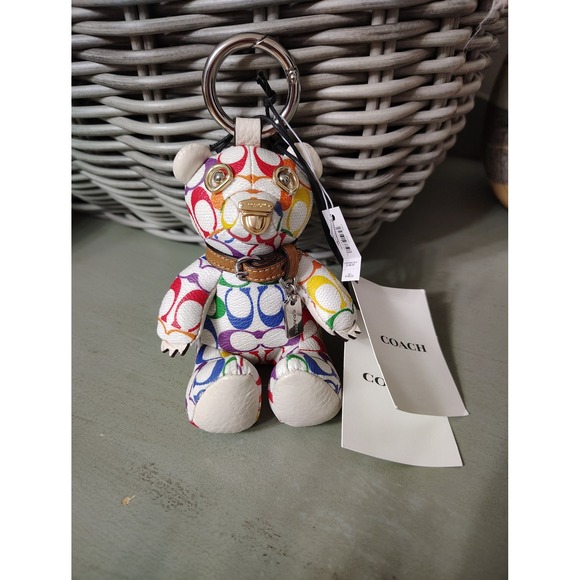 Coach Rainbow Signature Bear Charm Bag Charm Keychain Authentic NWT - Picture 1 of 8